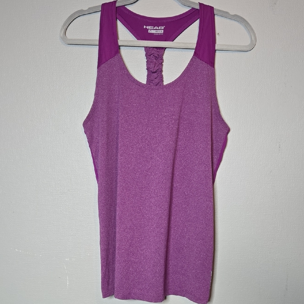 Head Brand Heathered Racerback Activewear Tank Top, Purple, Women's Size Medium